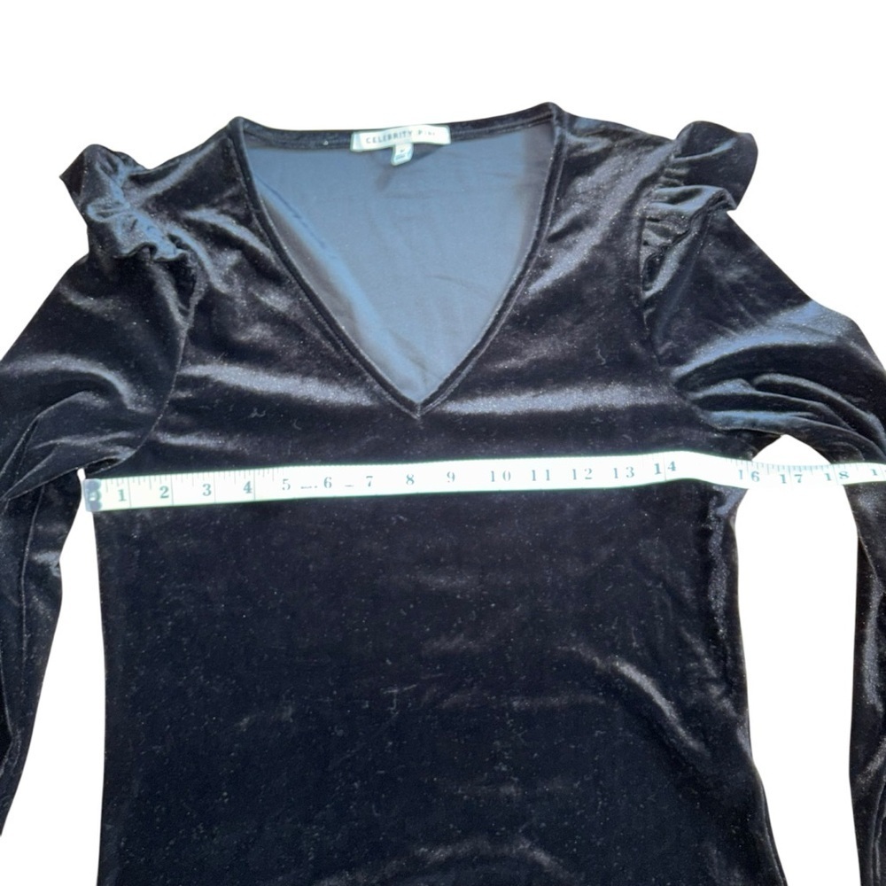 Celebrity Pink Black Velvet Ruffle Bodysuit Womens M Holiday Party Dance Festive - Picture 12 of 12